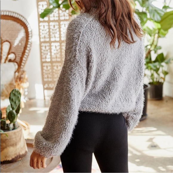 Free People Heatin Up Bubble Pullover Gray Soft Knit Sweater Medium - Picture 4 of 8